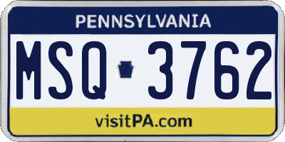 PA license plate MSQ3762