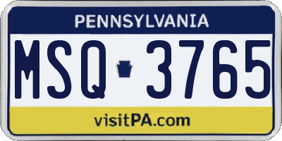 PA license plate MSQ3765