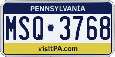 PA license plate MSQ3768
