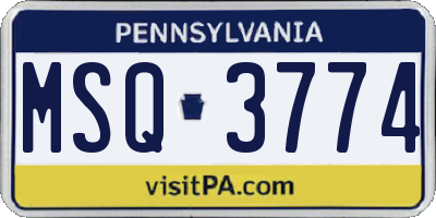 PA license plate MSQ3774