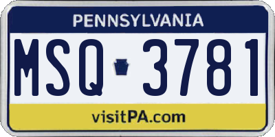 PA license plate MSQ3781