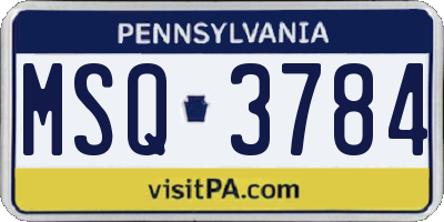 PA license plate MSQ3784