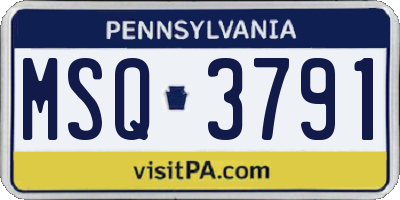 PA license plate MSQ3791