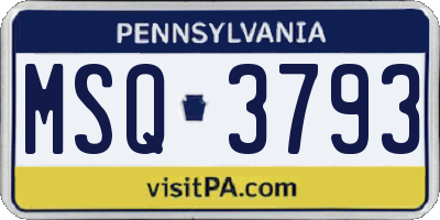 PA license plate MSQ3793