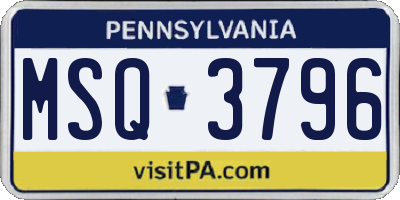 PA license plate MSQ3796