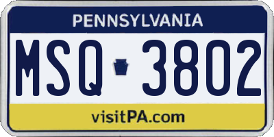PA license plate MSQ3802