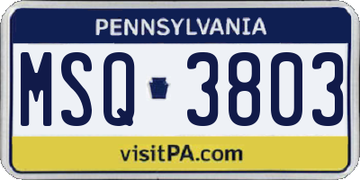 PA license plate MSQ3803