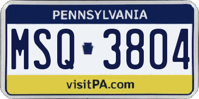PA license plate MSQ3804