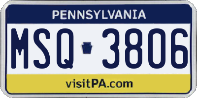 PA license plate MSQ3806