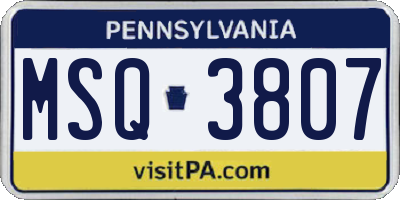PA license plate MSQ3807