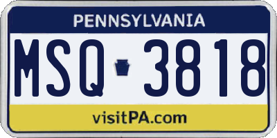 PA license plate MSQ3818