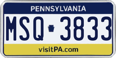 PA license plate MSQ3833