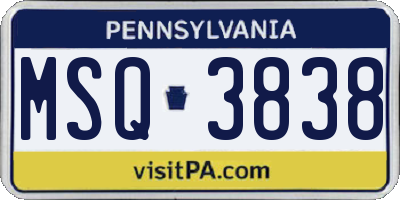 PA license plate MSQ3838