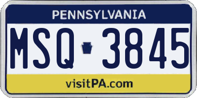PA license plate MSQ3845