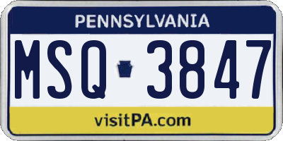 PA license plate MSQ3847