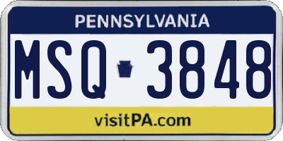 PA license plate MSQ3848
