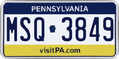 PA license plate MSQ3849