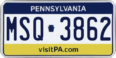PA license plate MSQ3862