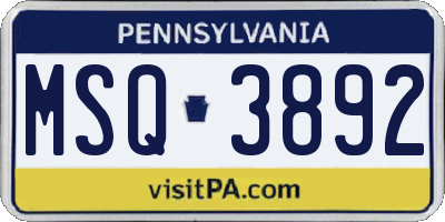 PA license plate MSQ3892