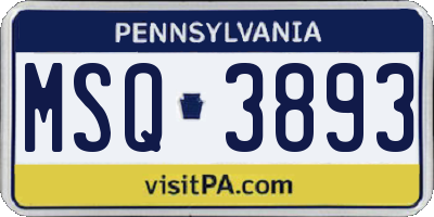 PA license plate MSQ3893