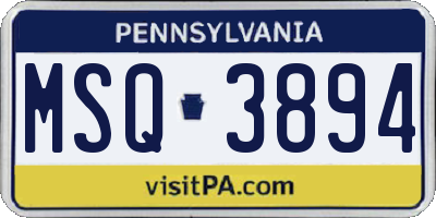 PA license plate MSQ3894