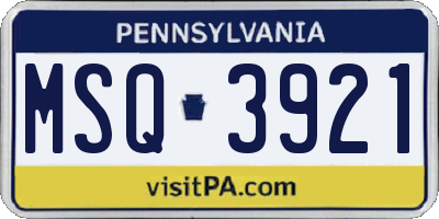 PA license plate MSQ3921