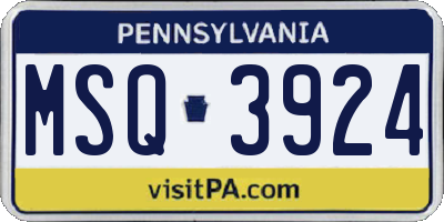 PA license plate MSQ3924