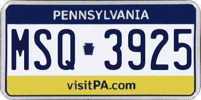 PA license plate MSQ3925