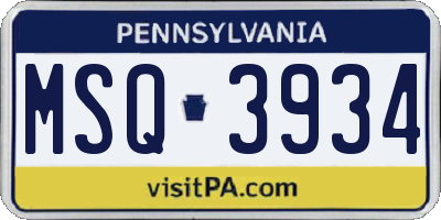 PA license plate MSQ3934