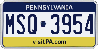 PA license plate MSQ3954