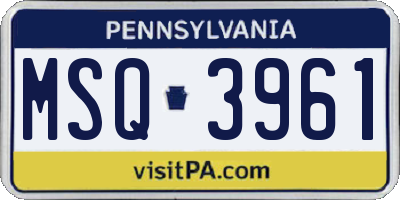 PA license plate MSQ3961
