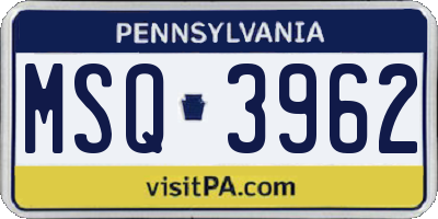 PA license plate MSQ3962