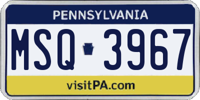 PA license plate MSQ3967