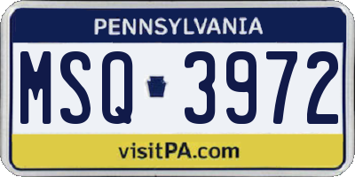 PA license plate MSQ3972