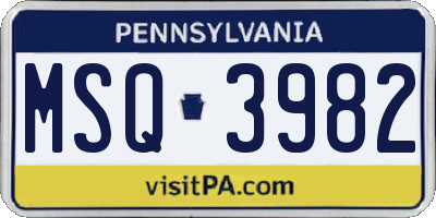 PA license plate MSQ3982
