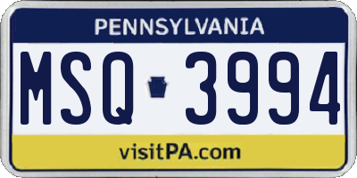 PA license plate MSQ3994