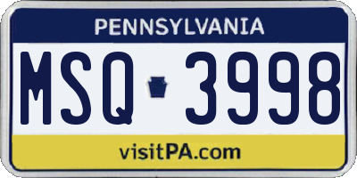 PA license plate MSQ3998