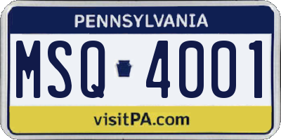 PA license plate MSQ4001