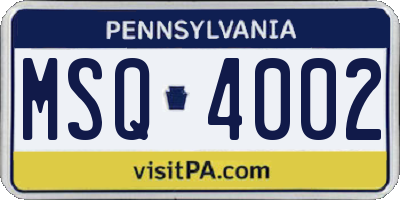 PA license plate MSQ4002