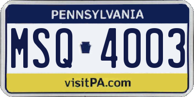 PA license plate MSQ4003