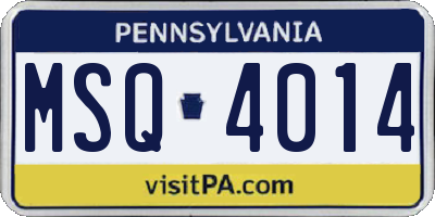 PA license plate MSQ4014