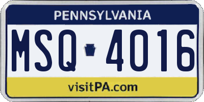 PA license plate MSQ4016