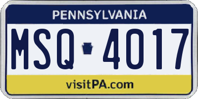 PA license plate MSQ4017