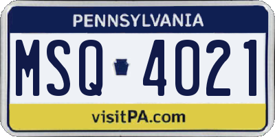 PA license plate MSQ4021