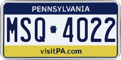 PA license plate MSQ4022