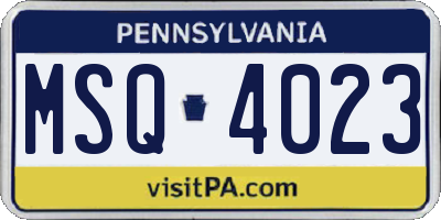 PA license plate MSQ4023