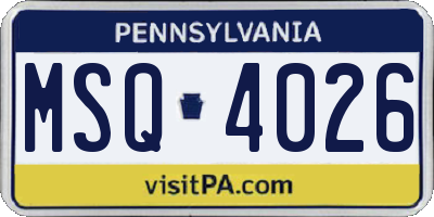 PA license plate MSQ4026