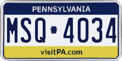 PA license plate MSQ4034