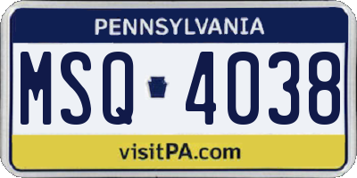 PA license plate MSQ4038