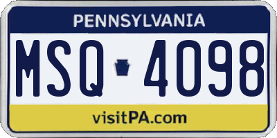 PA license plate MSQ4098